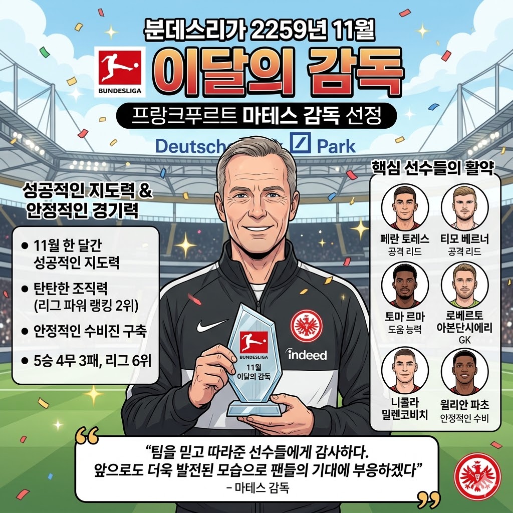 [돌풍] 프랑크푸르트 마테스, 분데스리가 이달의 감독
